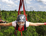 Flying in the zipline across the jungle as a super hero