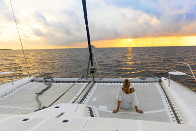Relaxing in a modern Catamaran