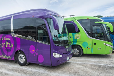 Deluxes buses at Chichen Sky excursion