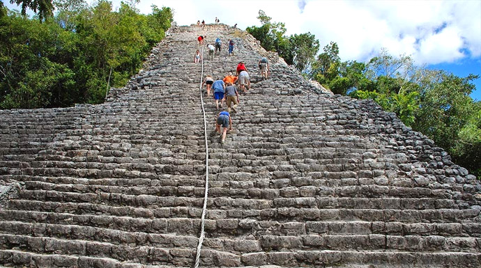 Climbing Pyramid in Coba 